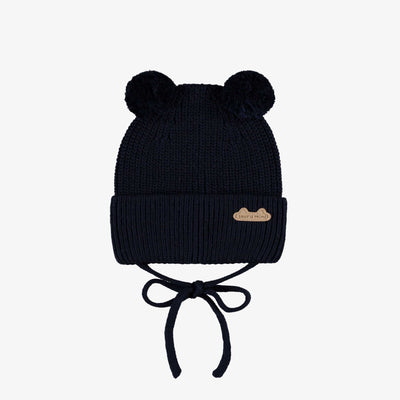 Tuque bleu marine en tricot avec pompons, naissance