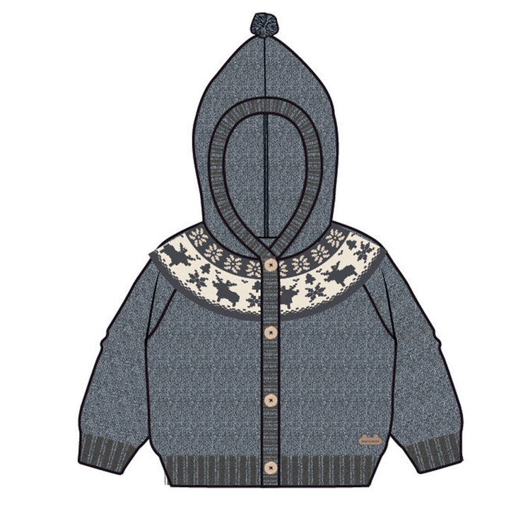 Cardigan gris en tricot avec motifs jacquard, naissance
