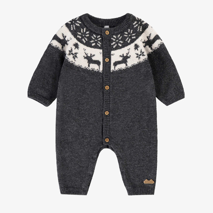 Une pièce gris en tricot avec motifs jacquard, naissance