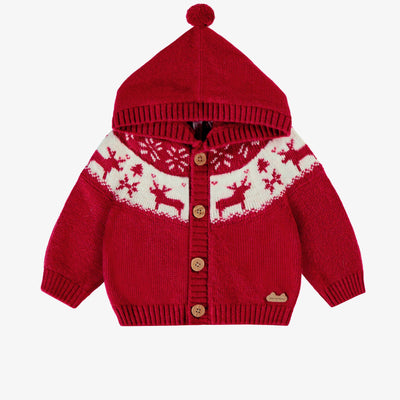 Cardigan rouge en tricot avec motifs jacquard, naissance