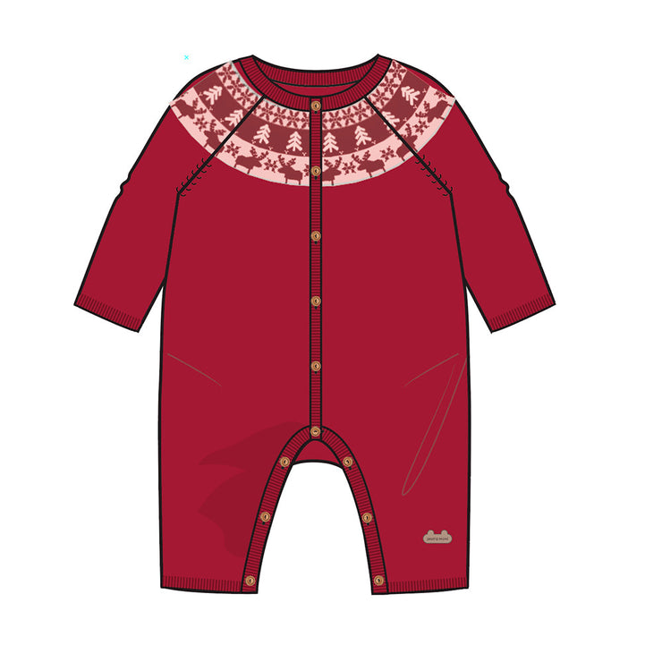 Une pièce rouge en tricot avec motifs jacquard, naissance