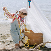 Chandail de maille à manches longues avec rayures crème, rose et rouge, bébé || Cream, pink and red striped long sleeves knit sweater, baby