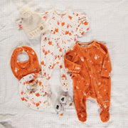 Pyjama une pièce crème à motifs de renard en velours, naissance