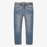 Pantalon coupe ajustée en denim léger extensible, bleu moyen, enfant || Slim fit pants in medium stretch denim, child