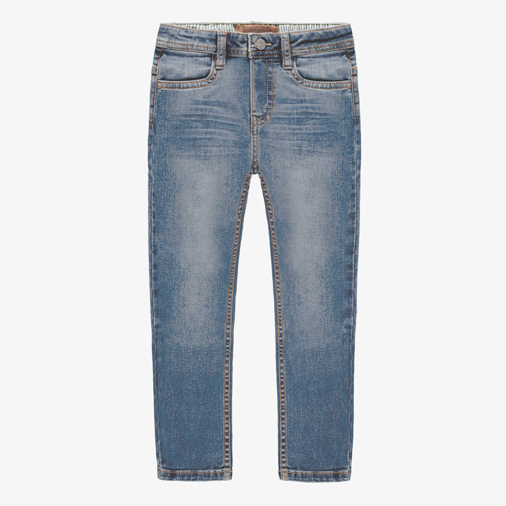 Pantalon coupe ajustée en denim léger extensible, bleu moyen, enfant || Slim fit pants in medium stretch denim, child