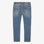 Pantalon coupe ajustée en denim léger extensible, bleu moyen, enfant || Slim fit pants in medium stretch denim, child
