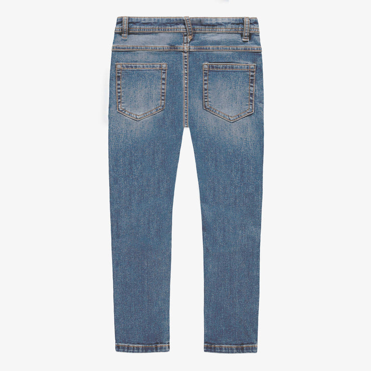 Pantalon coupe ajustée en denim léger extensible, bleu moyen, enfant || Slim fit pants in medium stretch denim, child