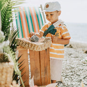 T-shirt à manches courtes pêche et crème à rayures, bébé || Peach and cream short sleeves t-shirt with stripes, baby