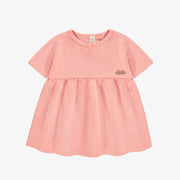 Robe manches courtes et bloomer corail en coton biologique, naissance || Coral short sleeves dress and bloomer in organic cotton, newborn