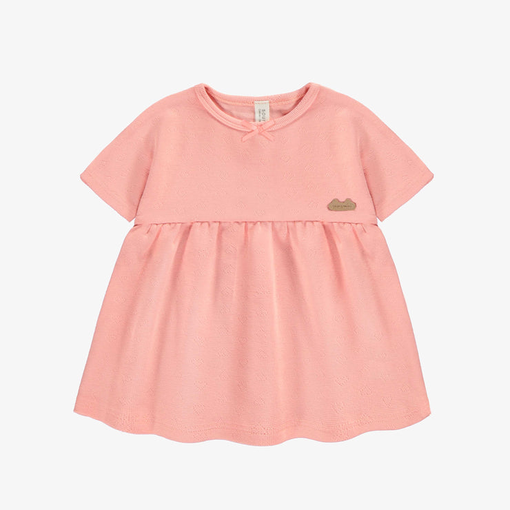 Robe manches courtes et bloomer corail en coton biologique, naissance || Coral short sleeves dress and bloomer in organic cotton, newborn