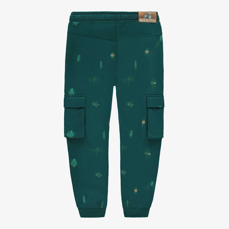 Pantalon coupe régulière vert à motif en coton français, enfant || Green regular fit pants with print in french terry, child