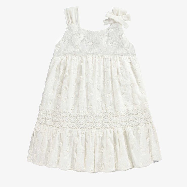 Robe évasée à bretelles larges crème en voile de coton brodé, enfant