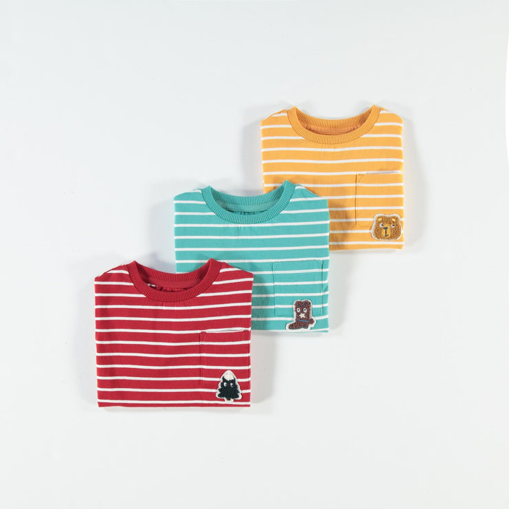 Présentation du t-shirt rouge à rayures, bébé
