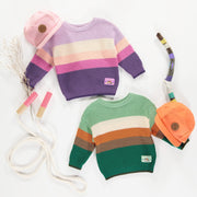 Chandail de maille côtelée manches longues vert, crème orange, bébé || Long sleeves rib knit sweater green, cream orange, baby