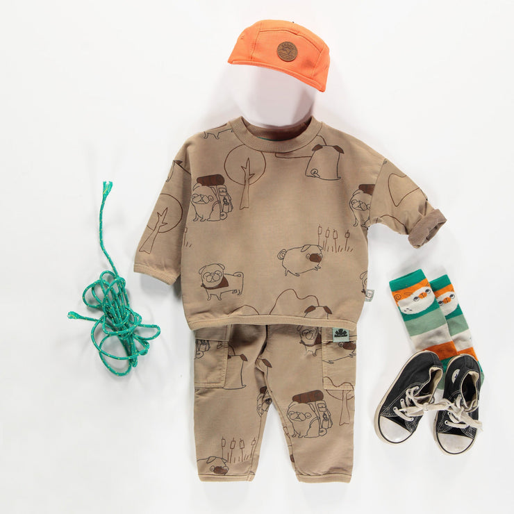 Chandail manches longues de coupe décontractée brun pâle avec illustrations, bébé || Light brown long sleeves patterned relaxed fit sweater with illustration, Baby