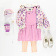 Robe coupe évasée à bretelles larges mauve en coton français, enfant || Flared fit purple dress with wide straps in French terry, child
