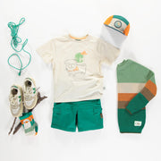 Chandail de maille manches longues vert, crème et orange, enfant || Long sleeves rib knit sweater green, cream orange, child