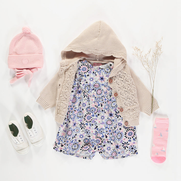 Une-pièce coupe ample blanc avec motif floral en viscose, bébé  || Loose fit white one piece with floral print in viscose, baby 