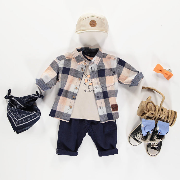 Pantalon coupe ajustée marin en coton et lin, bébé || Navy slim fit pants in cotton and linen, baby