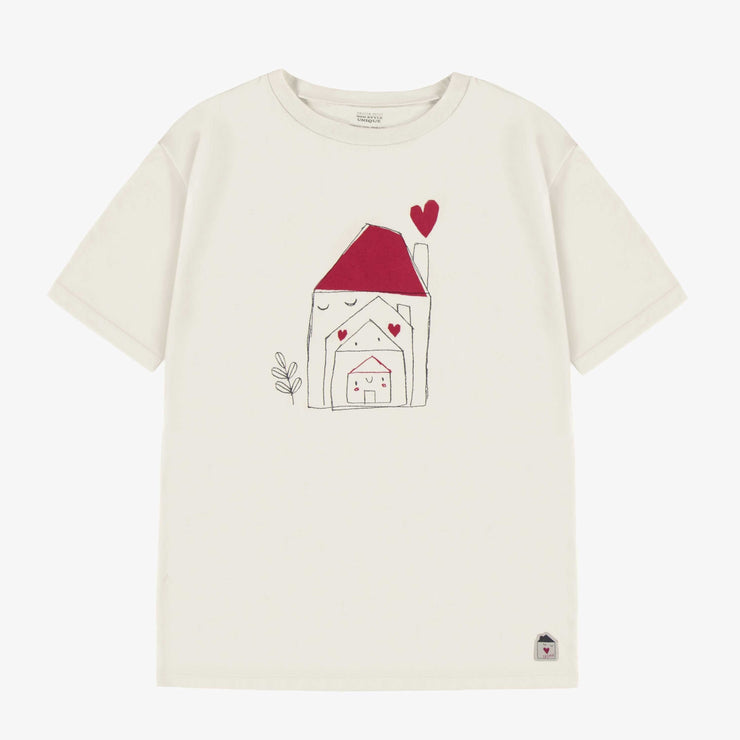 Haut de pyjama crème avec l’illustration d’une maisonnée remplie d’amour, adulte || Cream pajama top with a loving household illustration, adult