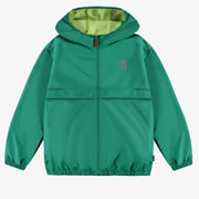 Manteau coupe-vent vert à capuchon, adulte || Green wind resistant hooded coat, adult