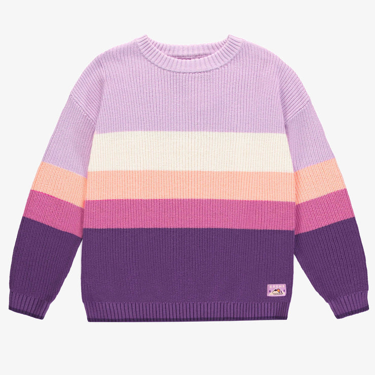 Chandail de maille côtelée manches longues mauve, crème et pêche, adulte || Purple, cream and peach long sleeves rib knit sweater, adult