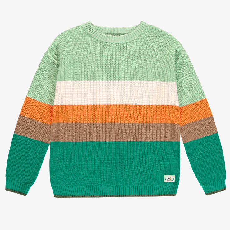 Chandail de maille côtelée manches longues vert, crème et orange, adulte || Long sleeves rib knit sweater green, cream and orange, adult