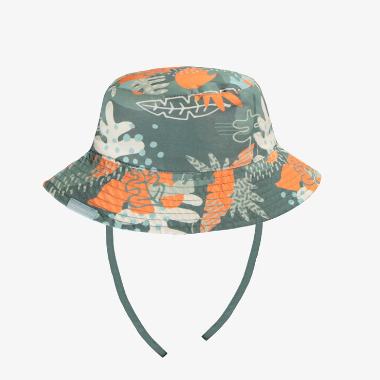 Chapeau de soleil vert réversible à motif de feuilles tropicales, bébé || Green reversible bucket hat with tropical leaf pattern, baby