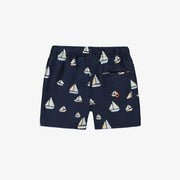 Bermuda de bain marine à motif de voiliers, bébé || Navy swimming bermuda with sailboat print, baby
