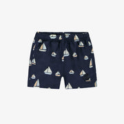 Bermuda de bain marine à motif de voiliers, bébé || Navy swimming bermuda with sailboat print, baby