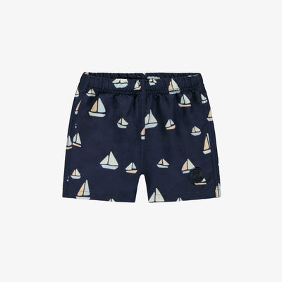 Bermuda de bain marine à motif de voiliers, bébé || Navy swimming bermuda with sailboat print, baby