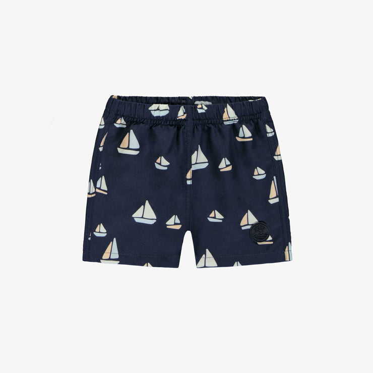 Bermuda de bain marine à motif de voiliers, bébé || Navy swimming bermuda with sailboat print, baby