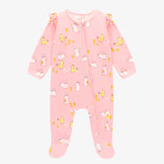 Pyjama une-pièce rose à motif de poules et de lapins, bébé || Pink one-piece pajama with bunnies and chickens print, baby, baby