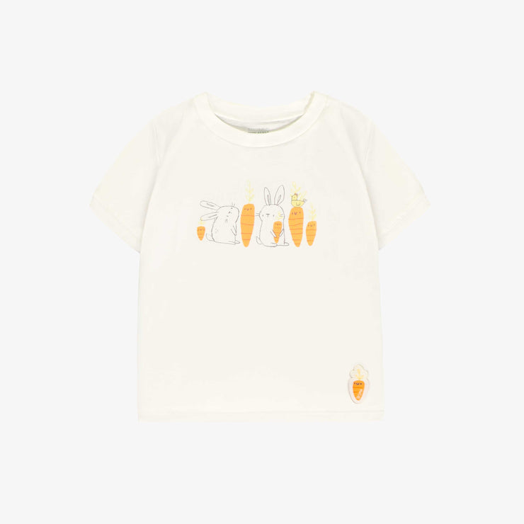 Pyjama deux--pièces bleu et crème à motif de poules et de lapins, bébé || Cream and bleu two-pieces pajama with bunnies and chickens print, baby