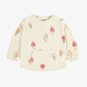Chandail de coupe décontractée matelassé crème à motif de crèmes glacées en coton, bébé || Cream relaxed fit sweater with an ice cream print in quilted cotton, baby