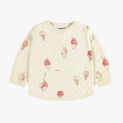 Chandail de coupe décontractée matelassé crème à motif de crèmes glacées en coton, bébé || Cream relaxed fit sweater with an ice cream print in quilted cotton, baby