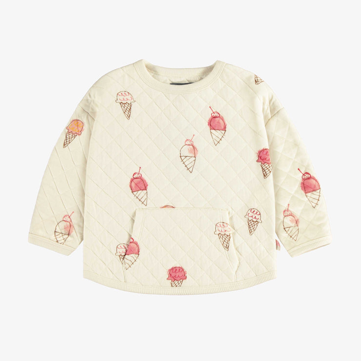 Chandail de coupe décontractée matelassé crème à motif de crèmes glacées en coton, bébé || Cream relaxed fit sweater with an ice cream print in quilted cotton, baby