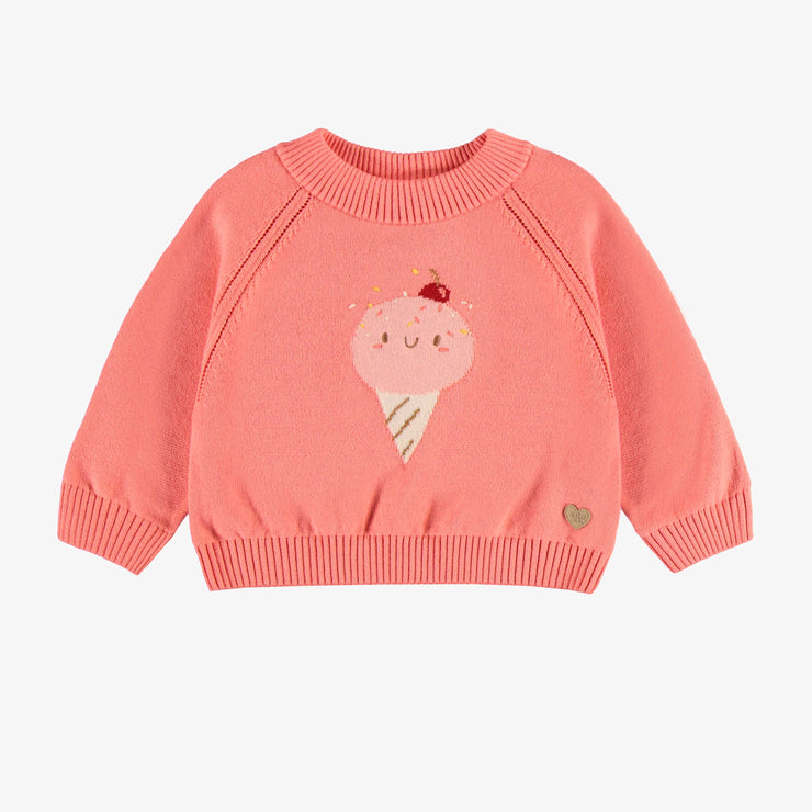 Chandail de maille à manches longues rose avec motif jacquard, bébé || Pink long sleeve knitted sweater with jacquard pattern, baby