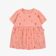 Robe manches courtes rose avec motif de crèmes glacées en coton, bébé || Pink short sleeves dress with ice cream print in cotton, baby
