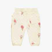 Pantalon coupe décontractée en jersey matelassé crème à motif de crèmes glacées, bébé || Cream colored quilted jersey pants with ice cream print, baby