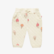 Pantalon coupe décontractée en jersey matelassé crème à motif de crèmes glacées, bébé || Cream relaxed fit pants with ice cream print in quilted jersey, baby