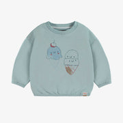 Chandail manches longues de coupe décontractée bleu avec illustration, bébé || Blue sweater with long sleeves and illustration, baby