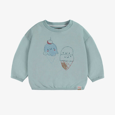 Chandail manches longues de coupe décontractée bleu avec illustration, bébé || Blue sweater with long sleeves and illustration, baby