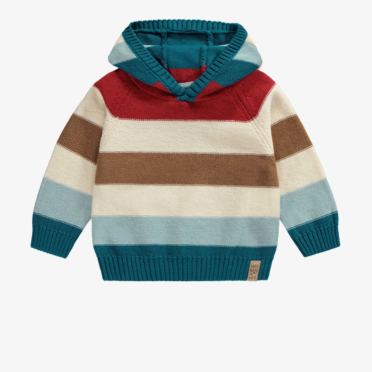 Chandail de maille à manches longues à rayures multicolores, bébé || Multicolored striped long sleeves knitted sweater, baby
