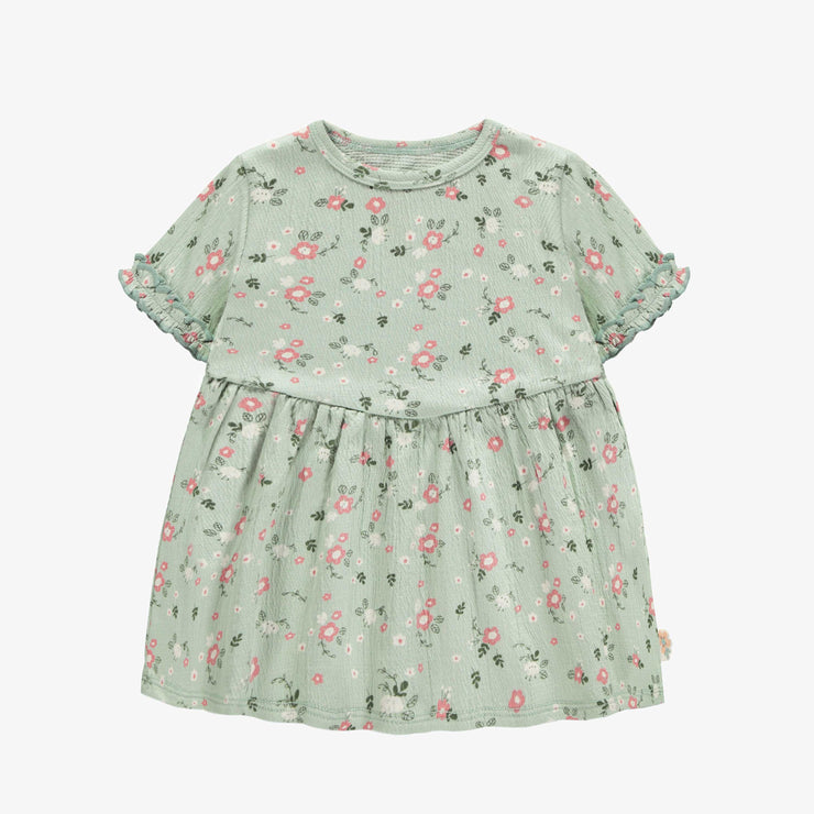 Robe régulière évasée à manches courtes vert clair fleuri, bébé || Light green flowery short sleeves regular fit flared dress, baby