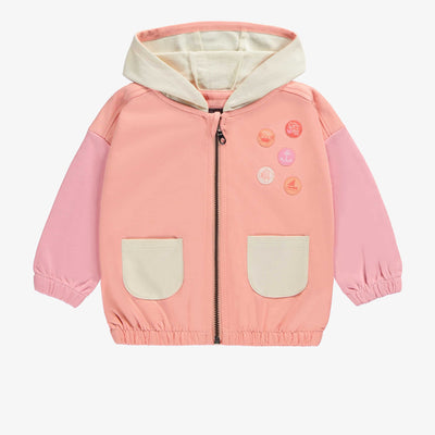 Chandail à capuchon coupe décontracté avec manches longues rose, bébé || Pink long sleeves relaxed fit hoodie, baby