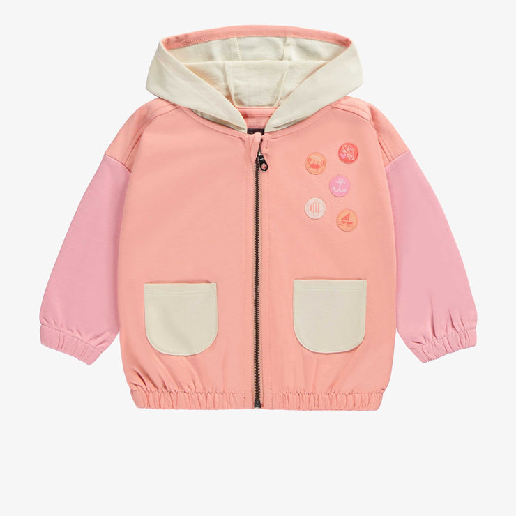 Chandail à capuchon coupe décontracté avec manches longues rose, bébé || Pink long sleeves relaxed fit hoodie, baby
