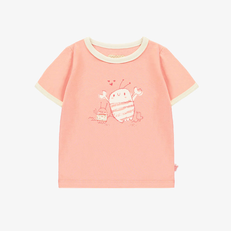 T-shirt à manches courtes de coupe ajustée rose en jersey, bébé || Pink short sleeves slim fit t-shirt in jersey, baby