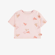 T-shirt manches courtes coupe décontractée rose pâle avec écrevisses, bébé || Light pink short sleeves relaxed fit t-shirt with crayfish, baby