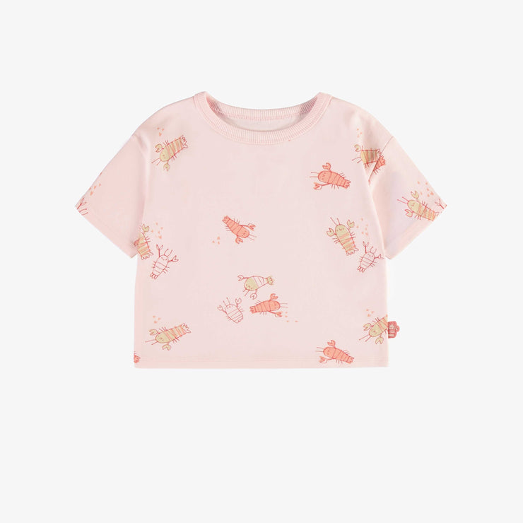 T-shirt manches courtes coupe décontractée rose pâle avec écrevisses, bébé || Light pink short sleeves relaxed fit t-shirt with crayfish, baby